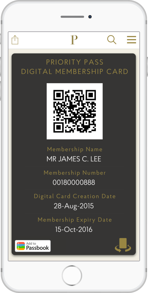 Priority Pass digital membership card