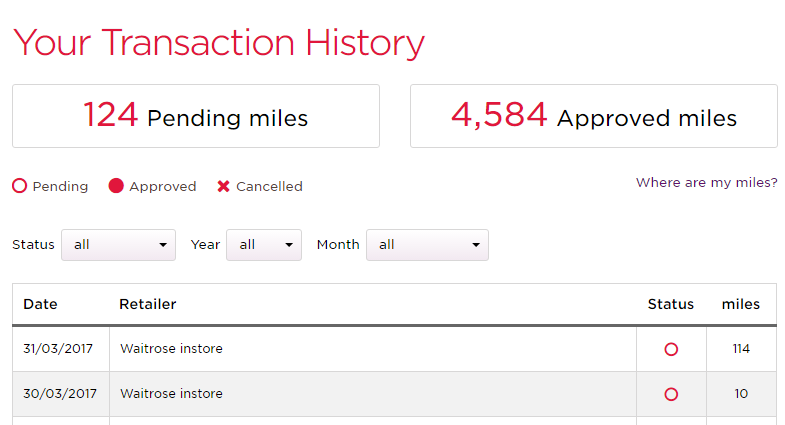 Virgin miles from Waitrose shopping