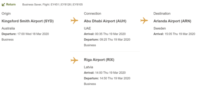 Etihad business class deal to Australia