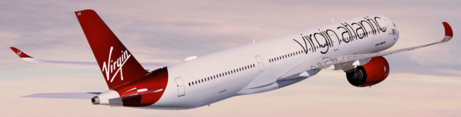 Virgin Atlantic A350 flying into the sunset